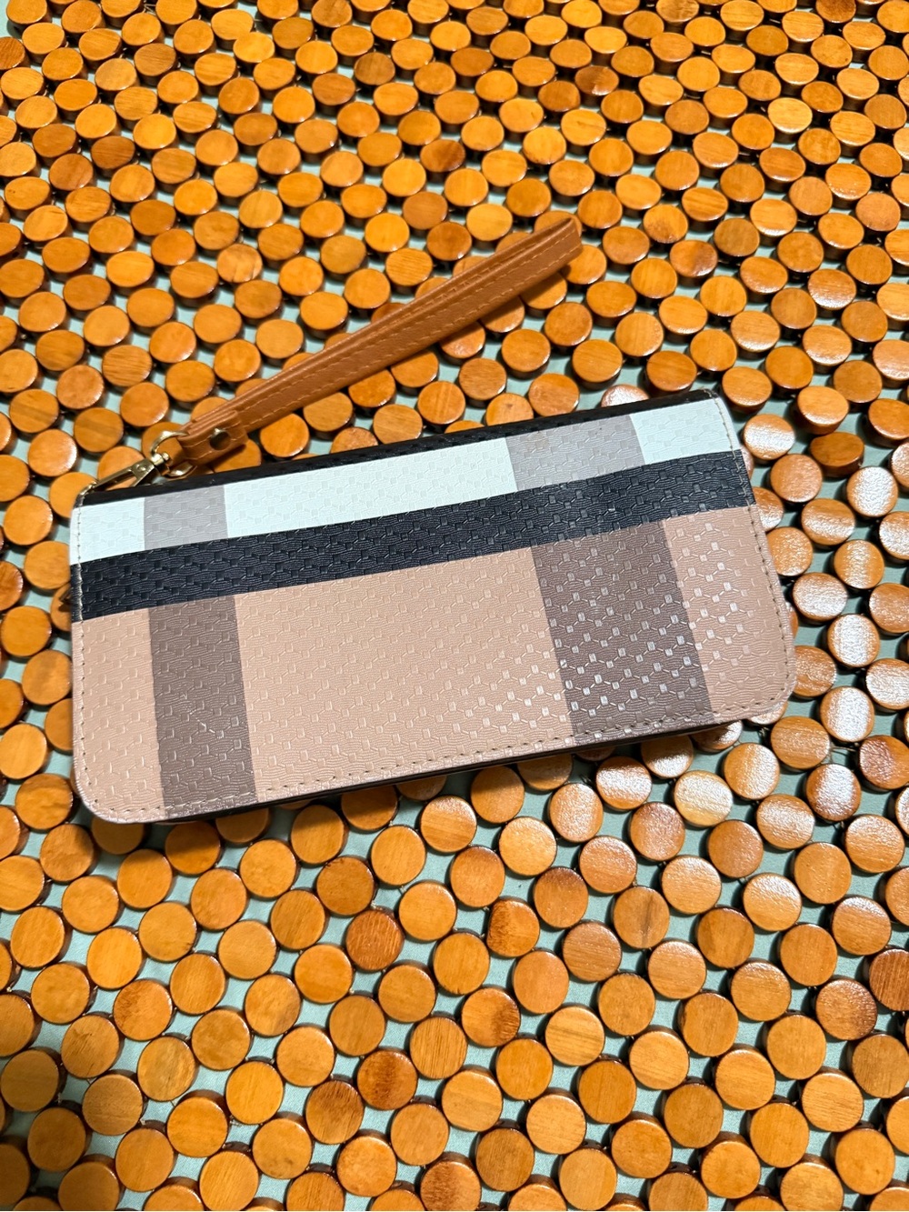Striped Beige & Black Wristlet Card Holder - Neutral Colorblock